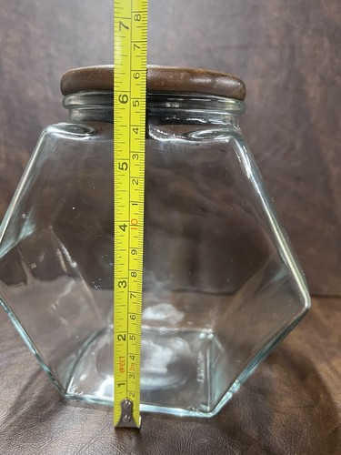 VASO BARATTOLO VETRO OTTAGONALE con COPERCHIO IN LEGNO O CIOTOLA PESCE - Made In Canada - Foto 11 di 13