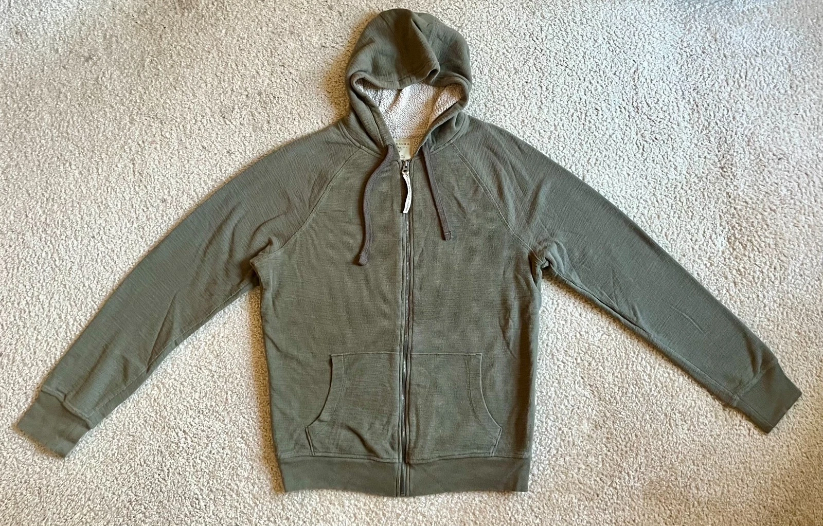 Sonoma Life Style Olive Green Sherpa Lined Zip Up Hoodie Men's Size M Medium