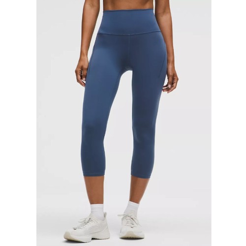 Lululemon Wunder Train High Rise Crop Pocket Leggings Women’s Size 6 Blue Twill