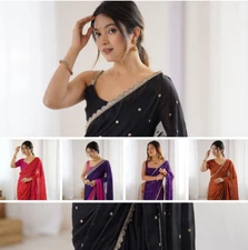 Floral Embellished Pure Georgette Saree with Sequins (With Blouse Piece)