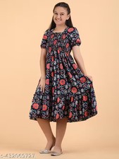 kids classic fancy printed dresses / Girls dress for diwali Black 