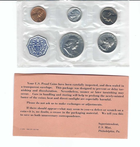 1963 U.S. Mint Silver Proof Set Orig Cello Sealed Coins Franklin w/ Envelope/COA
