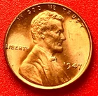 1947-P Lincoln Wheat Cent Penny GEM RED BU From an Original Bank Roll