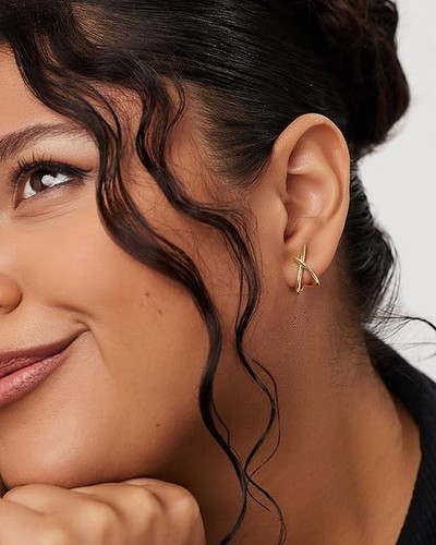 Orecchini in oro Mumreues da donna alla moda, orecchini a perno in oro 14 carati orecchini delicati - Foto 15 di 16