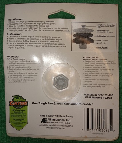 Gator Power 4 1/2” 50 Grit For Angle Grinders 7/8" Center Hole (5- Pack) New - Picture 7 of 13