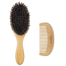 100% Boar Bristle Hair Brush Set (Medium). Soft Natural Bristles for Thin and Fi