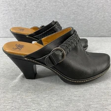 Söfft Leather Heeled Mules Clogs Women's Size 10M Black Buckle Detail Boho