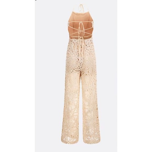 Guess Large Juley beige ivory lace jumpsuit & Bag! Sexy Spagetti Strap Wide Leg - Picture 7 of 18