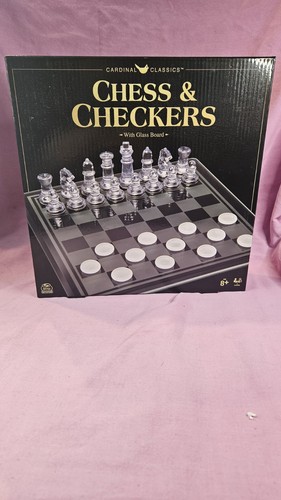 Cardinal Classics Chess & Checkers Set w/ Glass Board, Complete W/Instructions - Picture 1 of 9