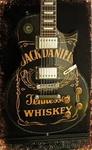 JACK DANIELS GITARRE METALL BLECHSCHILD MAN CAVE ART BAR SIGN OLD DANIELS WHISKEY