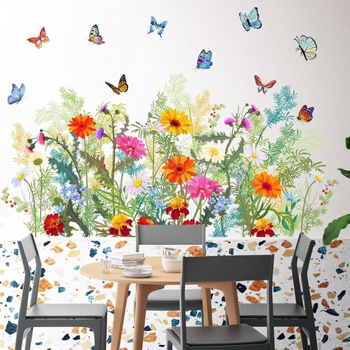 Bunte Blumen Wandsticker Blumen Gänseblümchen Schmetterling Aufkleber Flowers-a - Bild 5 von 7