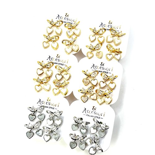 Menge 12 Paar Herz Ohrhänger Gold Silber Hänger Damen Großhandel Schmuck - Bild 3 von 9