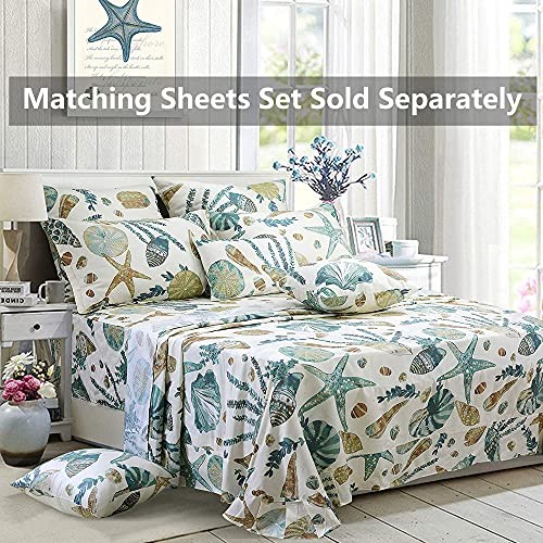 Beach Comforter Set Queen 3Pcs Ocean Coastal Summer Queen 89×89 Beige Teal - Picture 8 of 8