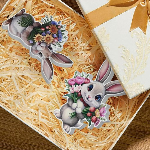 6Pcs Rustic Spring Easter Decorations Wooden Bunny Rabbit Desk Decor Pink - Picture 7 of 7