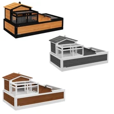 PawHut Wooden Tortoise Habitat, Tortoise Enclosure Reptile Cage w/ Tray