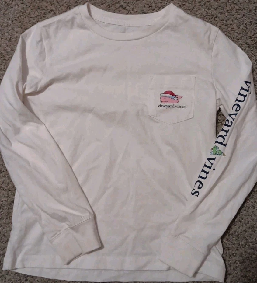 Vineyard Vines Merry Christmas Youth Small 6 White Whale Long Sleeve Pocket Tee - Image 2 of 4