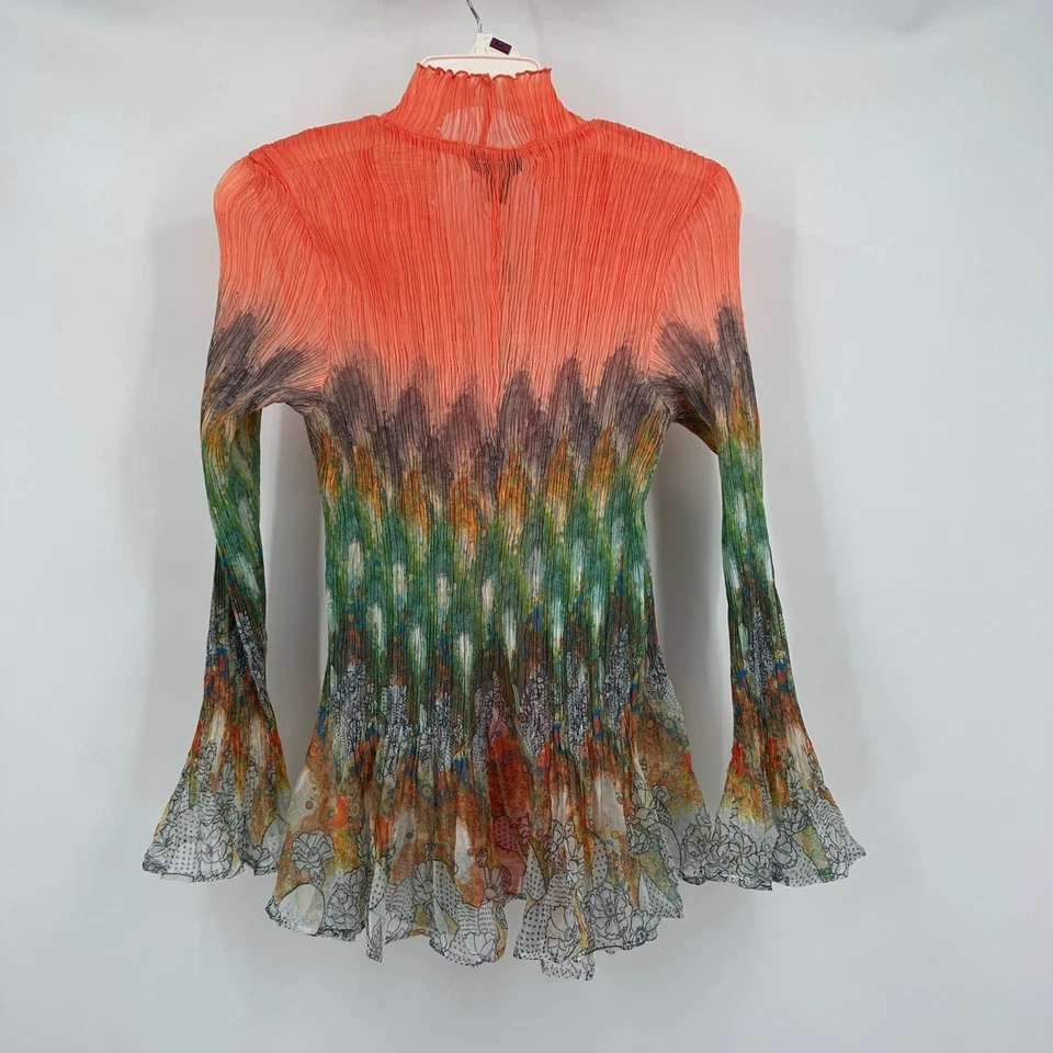 Cárdigan Jerry T Mujeres Boho Volantes Botón Talla 1X Artístico Plisado Acuarela Elastizado Foto 2 de 4