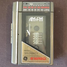 GE 3-5472B AM/FM Radio Cassette Player Stereo Headphone Jack Black Silver