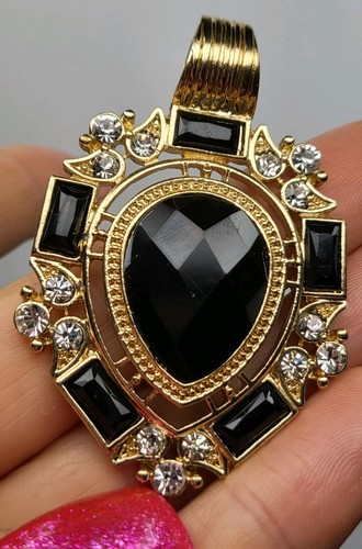 Modeschmuck Anhänger schwarz Acryl und Glas Strass goldfarben - Bild 12 von 13