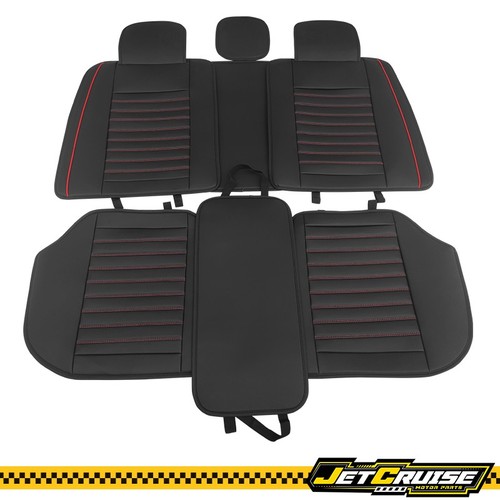 Fits Ford Lexus Car Seat Covers Leather Full Set Black&Red Stitching 02 Style - Picture 11 of 12