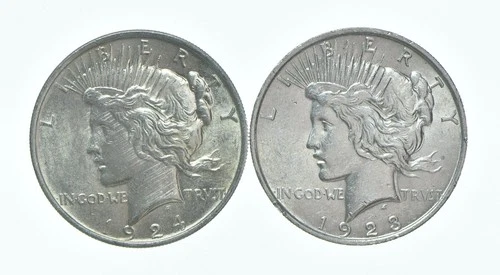 1924 & 1923 Peace Silver Dollar $1 Bullion Collection Lot *184