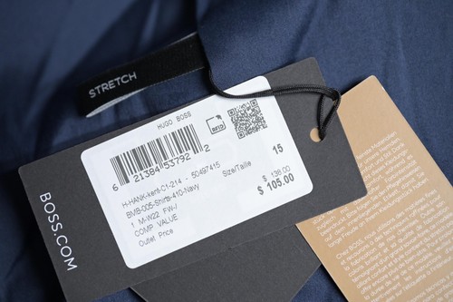 Hugo Boss Men's Hank Kent Slim Fit Navy Blue Stretch Cotton Dress Shirt 40 15.7 - Picture 7 of 10