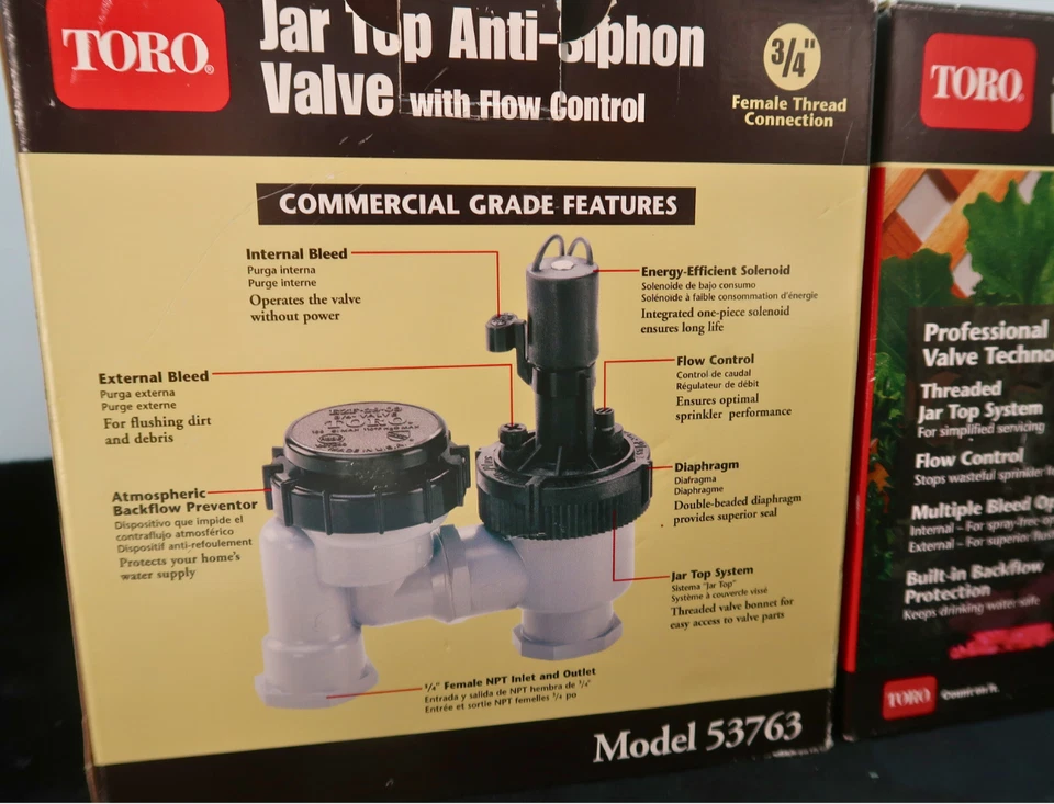 "Lote de 2 válvulas antisifón Toro modelo #53763 tapa tarro con control de flujo 3/4"" NPT" Foto 2 de 3