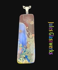 Large Hand Crafted Fused Glass  Pendant Necklace W/ Chain #1740