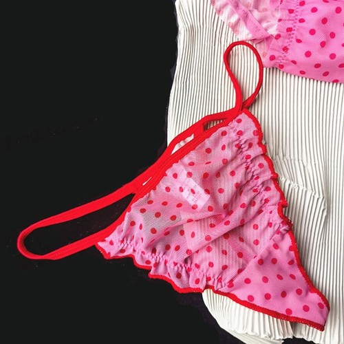 Transparent Womens Thong with Polka Dot Lace Design for Home and Hotel - Picture 5 of 14