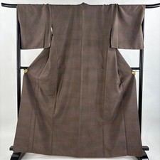 JAPANESE KIMONO FINE PATTERN DARK BROWN 165cm 5 ft 5 in PURE SILK BB3620