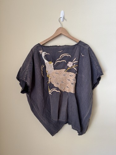 Top bordado sin mangas Magnolia Pearl Peacock lino azul talla única - Imagen 5 de 5