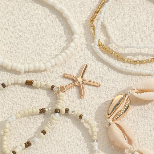 Multilayer Shell Starfish Conch Bracelets for Women,Boho Rice Beaded Bracelets A - Picture 5 of 7