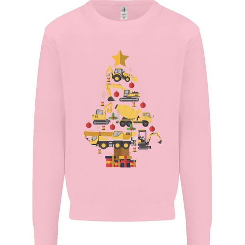 Construction Christmas Tree Digger Lorry Crane Kids Sweatshirt Jumper - Picture 9 of 33