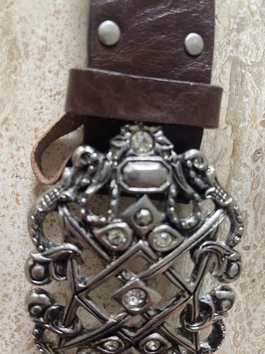 WCM NY Studded Italian Leather Belt Womens Rhinestone Italy Buckle XL - Picture 4 of 19