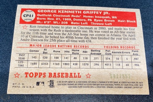 2001 Topps Heritage Chrome #CP41 Ken Griffey Jr. #501/552 Cincinnati Reds MLB - Picture 5 of 6