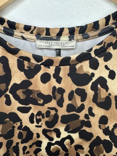 ZARA Trafaluc Women’s Stretch Scuba Knit Leopard Print Mini Shirt Dress Medium - Picture 2 of 4