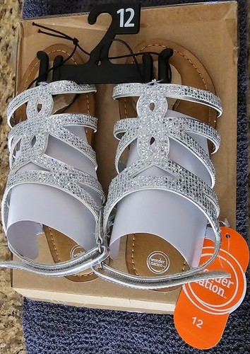 Neu Mädchen Kleinkind Größe 12 Strass Silber Sandale im Karton - Bild 4 von 8