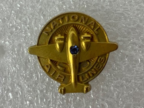 NATIONAL AIRLINES 1930s-40s SERVICE PIN BLUE STONE, LGB 10 K SCREW BACK