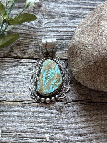 Navajo Sterling Silver Blue Royston Turquoise Pendant. E Etta Endito. Gift - Picture 9 of 12