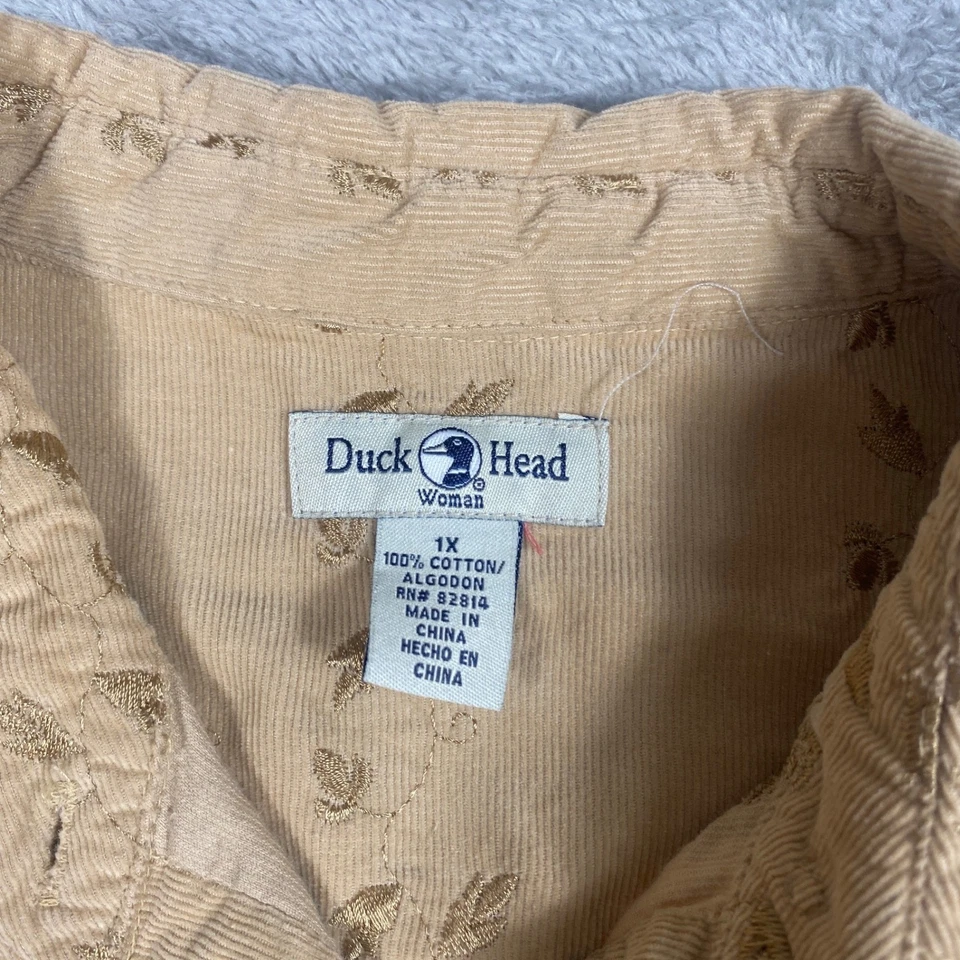 Camisa feminina Duck Head com botões 1X veludo bronzeado bordado Western Cottagecore - Imagem 3 de 4