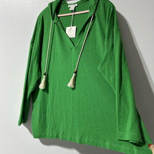 Cynthia Rowley Linen Blend Hooded Blouse Tunic Top Kelly Green Size 2X Beach NWT - Picture 5 of 10