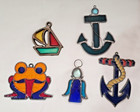 Vtg Stained Glass Metal Plastic Lot of 5 Suncatchers Frog Sailboat Angel Anchors