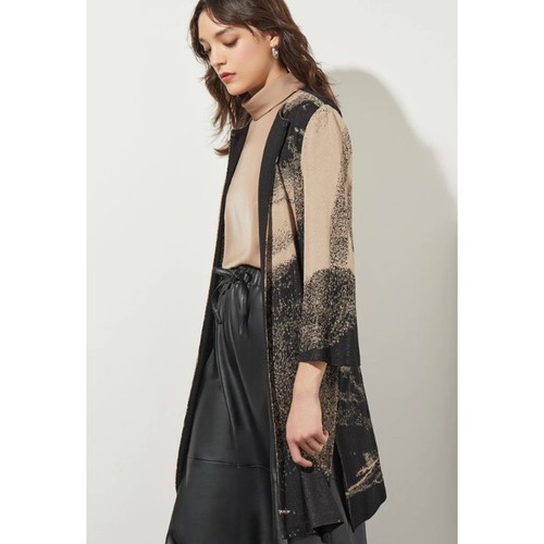 Ming Wang Strickjacke abstrakt Jacquard Longline mit Gürtel Größe XL - Bild 7 von 14