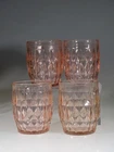 Set of 4 Vintage Deco Jeannette Glass Pink Windsor Diamond Juice Tumblers c.1935