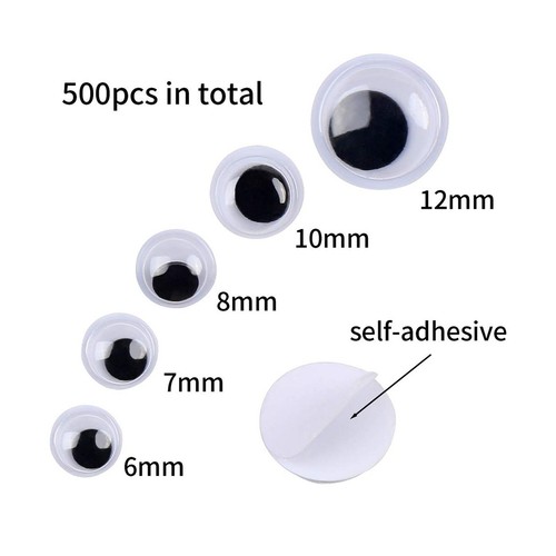 DECORA 500 Pieces 6mm -12mm Black Wiggle Googly Eyes with Self-adhesive for C... - Picture 2 of 7