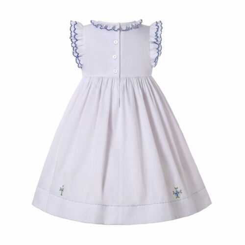 Vestito bianco romantico smocked bambina vestito con volant festa battesimo 1-4 anni US - Foto 4 di 11