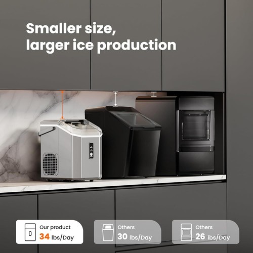 Nugget Ice Maker ,34lbs/24H,Portable Pebble Ice Maker Machine with Handle - Picture 7 of 7