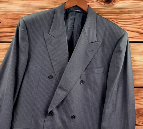 Canali Wool Blazer Men 44L Pinstripe Charcoal Suit Sport Coat Lana Barcelino 120