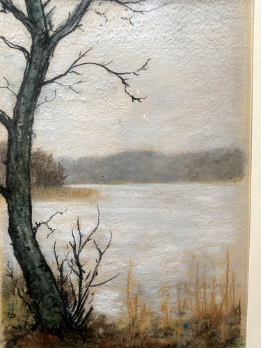 FRANZ EHMKE  *1928-2018 DDR MALER PASTELL EIS SEE BAUM AM UFER °WINTER WALD UFER - Bild 2 von 4