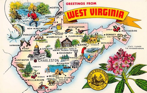 Greetings West Virginia Map Postcard - Picture 1 of 2